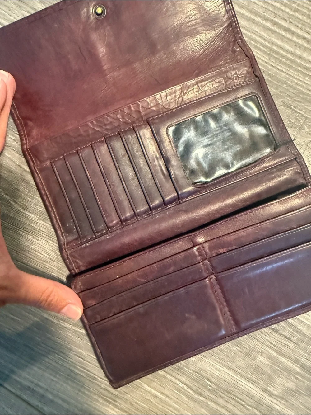 Frye Leather Trifold Wallet Clutch - Dark Purple